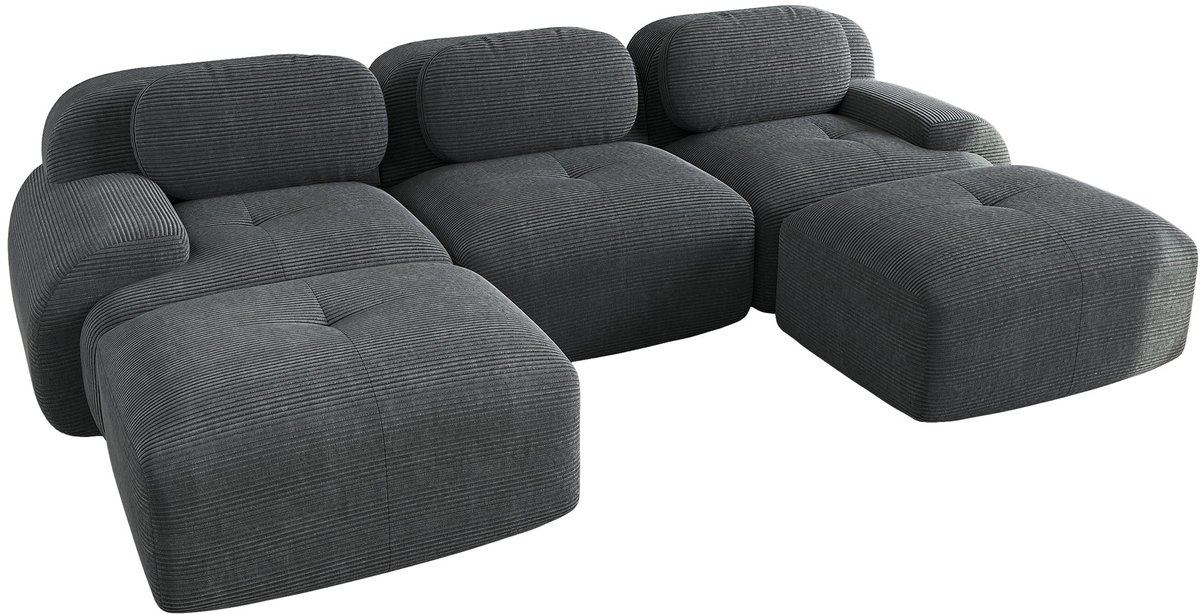 Merax Modulaire U-vormige Hoekbank – Ribfluweel Grijs – 32D high-resilience schuim – Ergonomische armleuningen – Huisdiervriendelijk en antislip – 298×178×75 cm