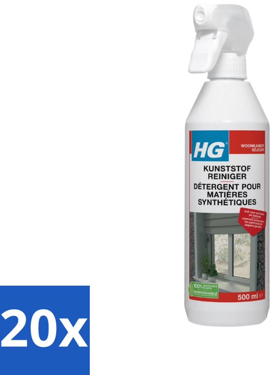 20 x HG Kunststof Reiniger 500 ml - Kunststof Reinigen - Verfwerk Reinigen - Behang Reinigen - Kunststof Meubels Reinigen - Vuil Verwijderen
