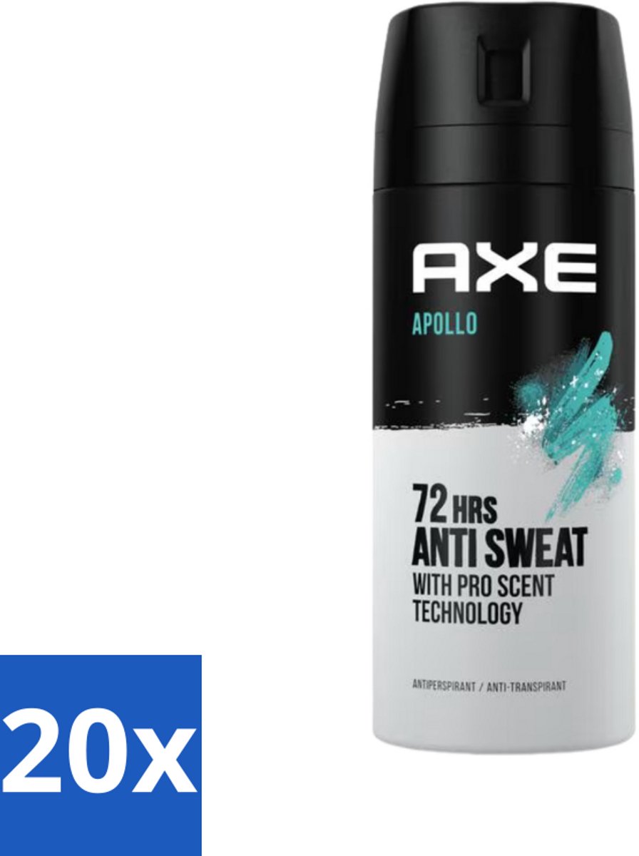 20 x Axe - Deodorant Spray - 72hrs Anti Sweat - Apollo - 150 ml - Anti Transpirant Spray - Zweetbestendig - 72 Uur Bescherming - Geur Groen Fruit - Geur Sandelhout