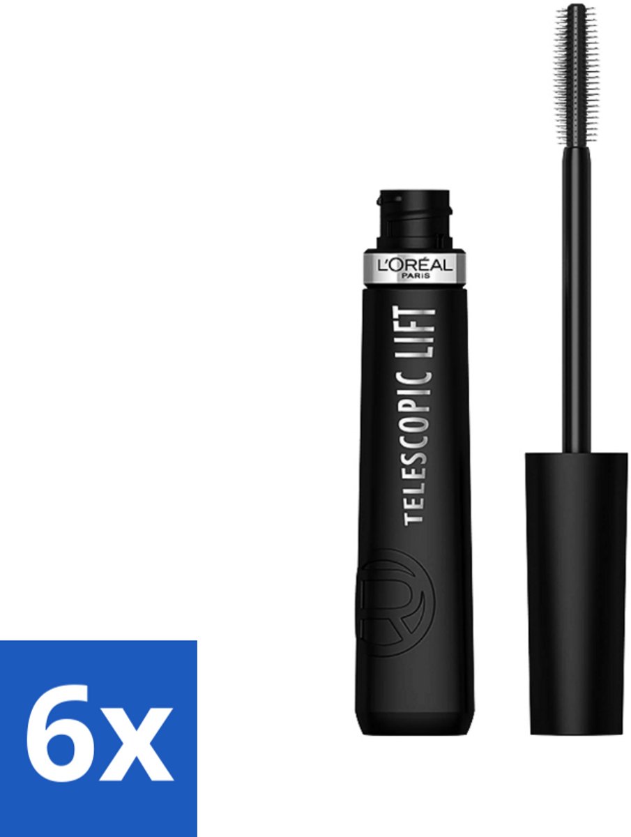 6 x L'Oréal Telescopic Lift Mascara Zwart 9,9 ml - Telescopic Lift Mascara - Langer En Voller Wimpers - Volume Wimpers - Lift Wimpers - Gelifte Wimpers