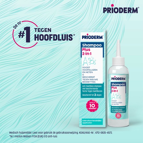 Prioderm Anti-Luis shampoo 2-in-1 - Doodt hoofdluizen en neten effectief in 1 behandeling - Werkt in 5 minuten - Handige applicator - Vanaf 1 jaar - 100ml