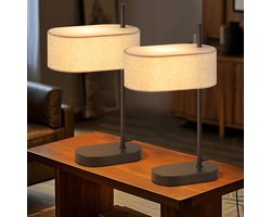 Glitzerlife Beige Stoffen Kap - Nachtkastlampen - Tafellamp Landelijk 2-Set - Schemerlampje Slaapkamer met E14 Fitting - Vintage Retro Rustiek voor Slaapkamer Woonkamer Bureau - Exclusief lamp