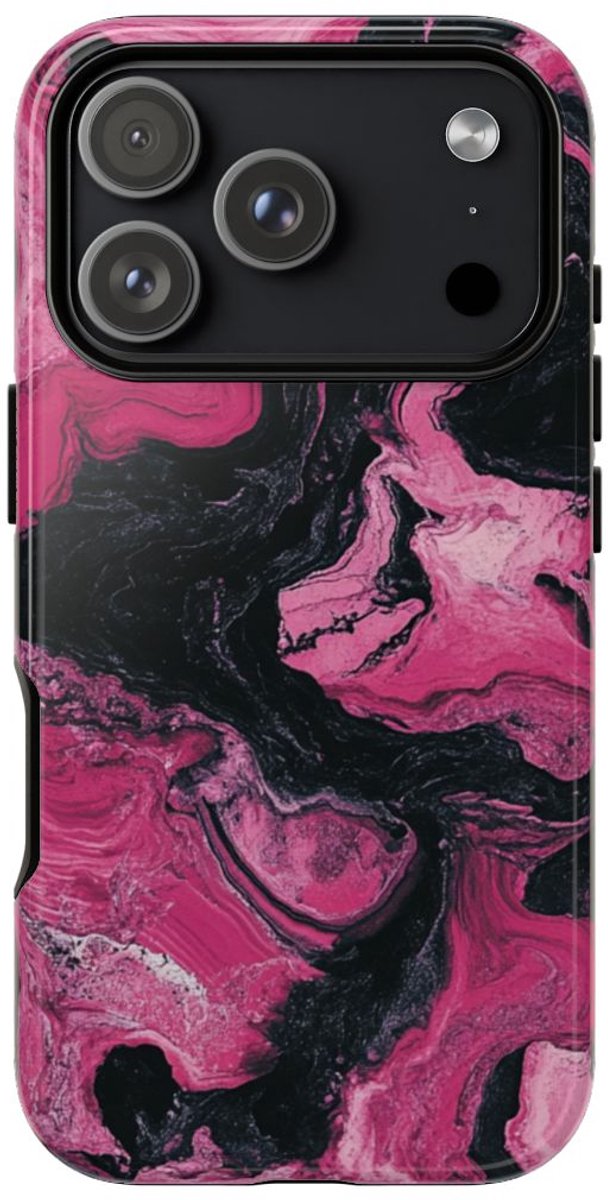 Roze en Zwarte Marmer Abstracte Textuur – Telefoonhoesje Geschikt voor iPhone 17 Pro