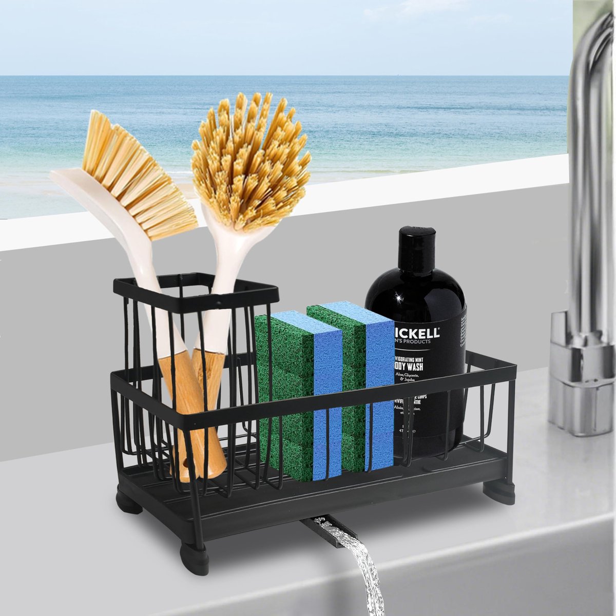 Azomor® Ruime en stevige keukenorganizer met draaibare waterafvoer en handdoekhouder