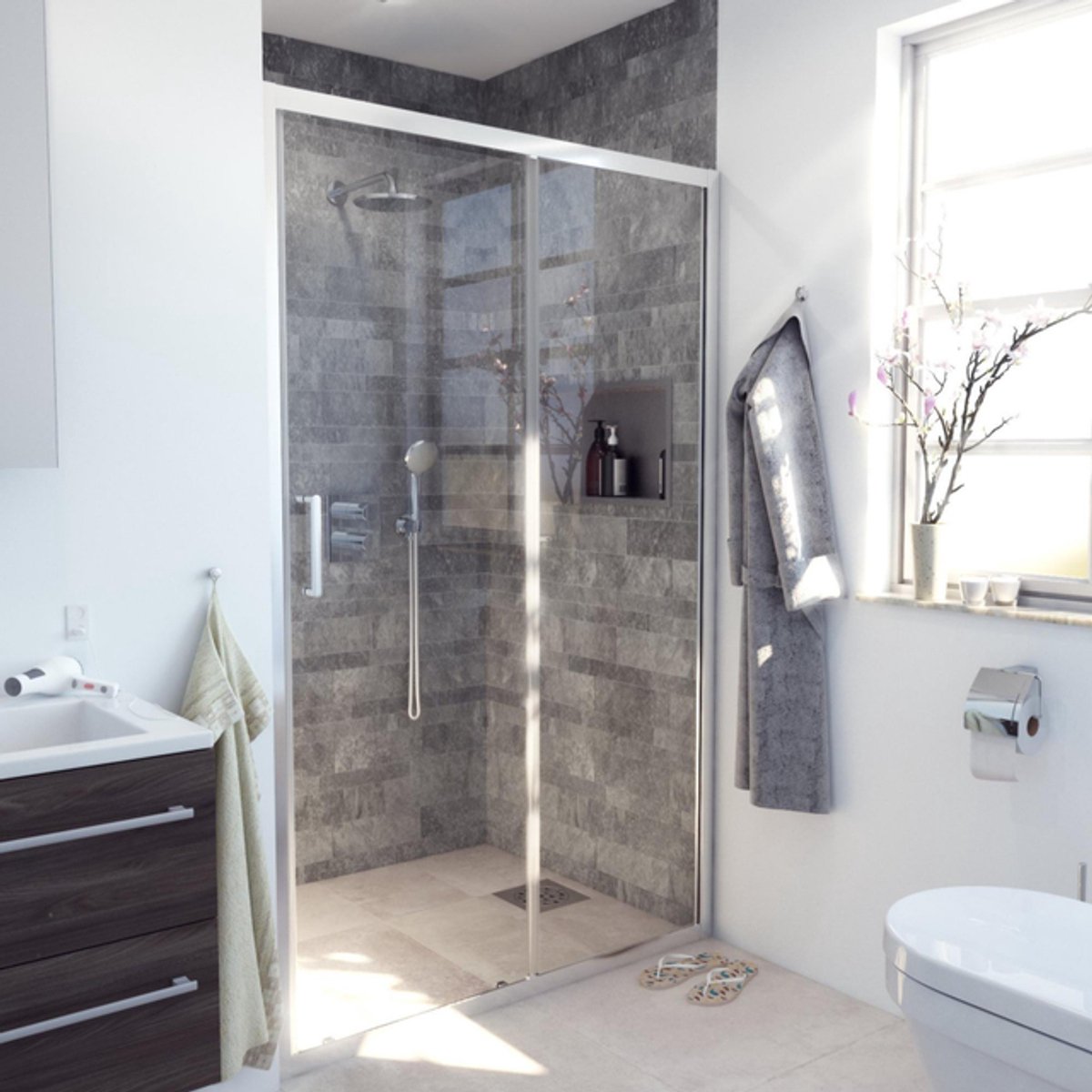 FugaFlow Efficiente Vetro Schuifdeur - 120x190cm - 6mm veiligheidsglas - alu profiel - anti kalk - chroom