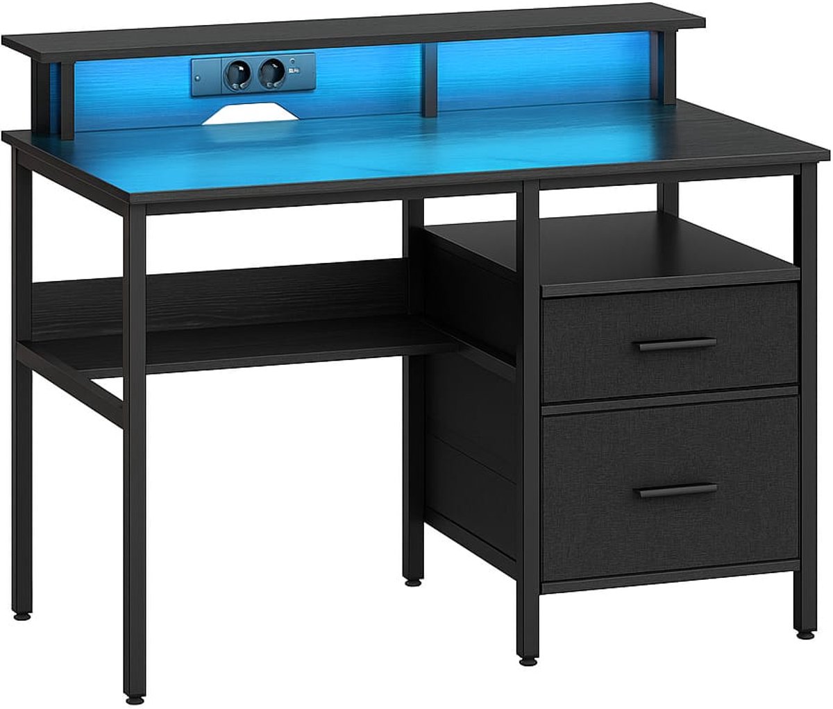 computertafel-Bureau met stoffen laden-met monitorstandaard-LED-verlichting-5 x 120 x 90 cm-zwart