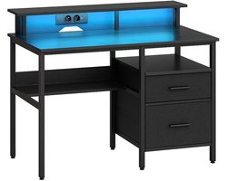 computertafel-Bureau met stoffen laden-met monitorstandaard-LED-verlichting-5 x 120 x 90 cm-zwart
