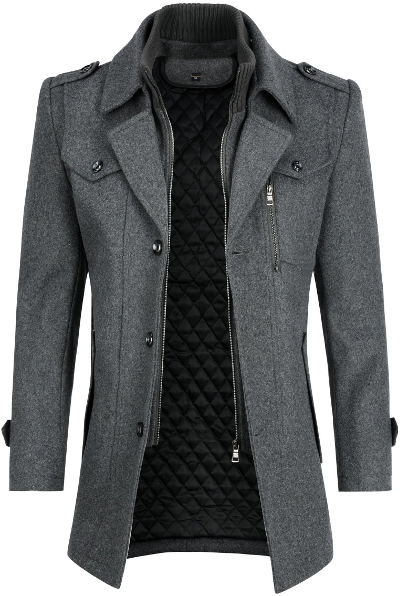 ALLTHEMEN Heren Dikke Jas - Multi-Kraag Multi-Zakken Jas - 3XL