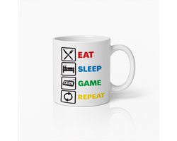 Eat Sleep Game Repeat Koffiemok 330ml – Grappige Gamer Mok met Kleurrijk Ontwerp – Leuk Cadeau voor Gamers & Streamers
