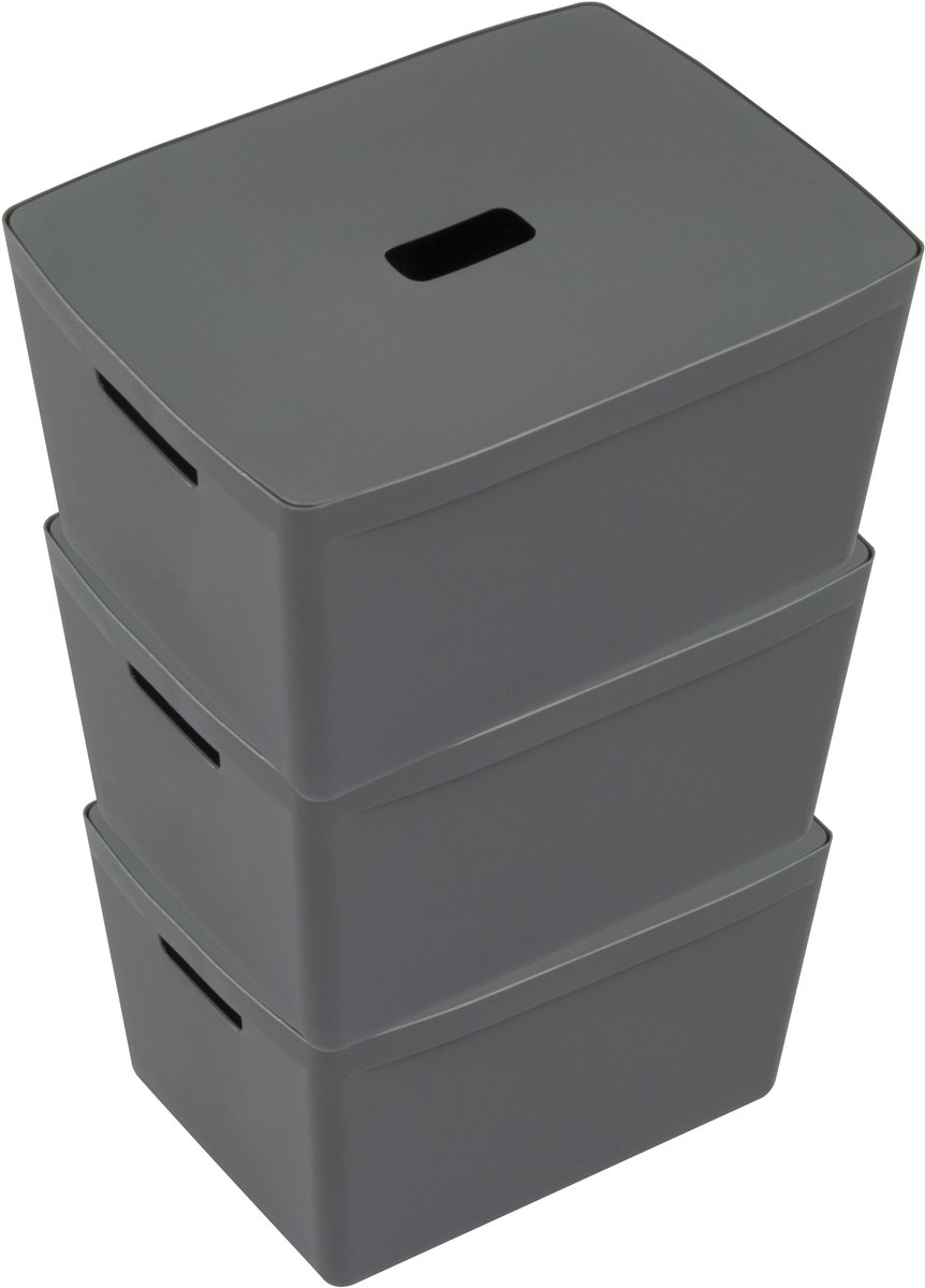 Kangaro opbergboxen - 28 liter - antraciet - set van 3 stuks inclusief deksels - K-670142-3