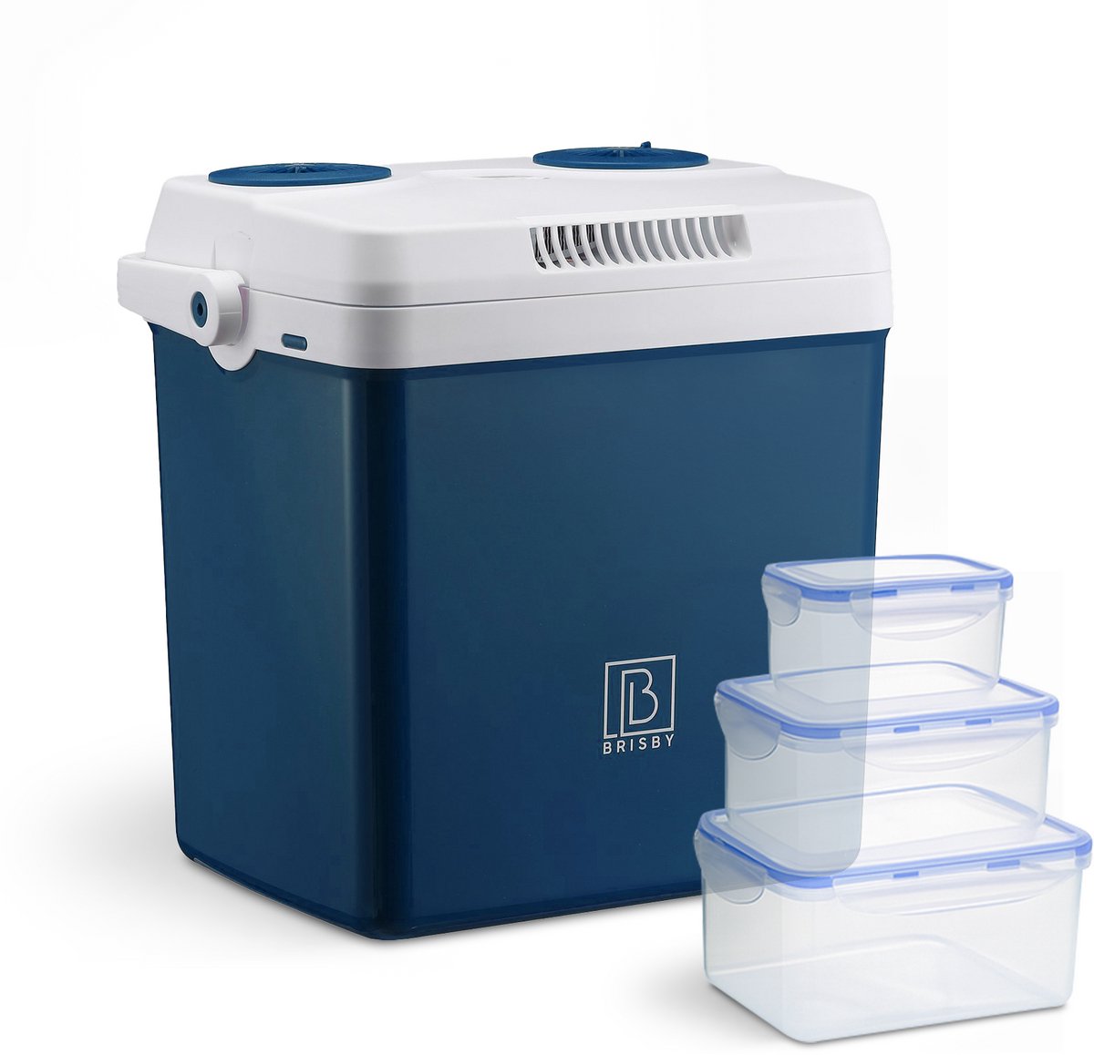 Brisby 25 Liter Elektrische Koelbox Frigobox Deluxe met 12V 220/230 Volt Aansluiting voor Auto en Camping – AC/DC - Coolbox - Divider en Deksel vergrendelstand - BLAUW