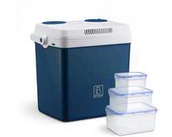 Brisby 25 Liter Elektrische Koelbox, Frigobox Deluxe met 12V, 220/230 Volt Aansluiting voor Auto en Camping – AC/DC - Coolbox - Divider en Deksel vergrendelstand - BLAUW