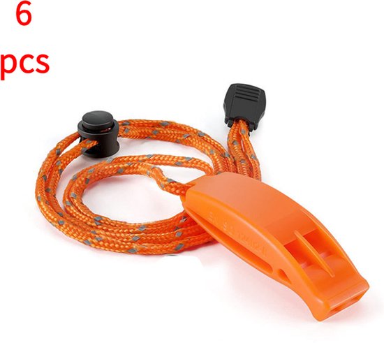 Foto: Noodfluit met koord veiligheidsfluitje overleving intrekbaar big bang kajak reddingsvest jack varen vissen boot kamperen wandelen jagen reddingssignaal kinderen badmeester plastic 6 pack