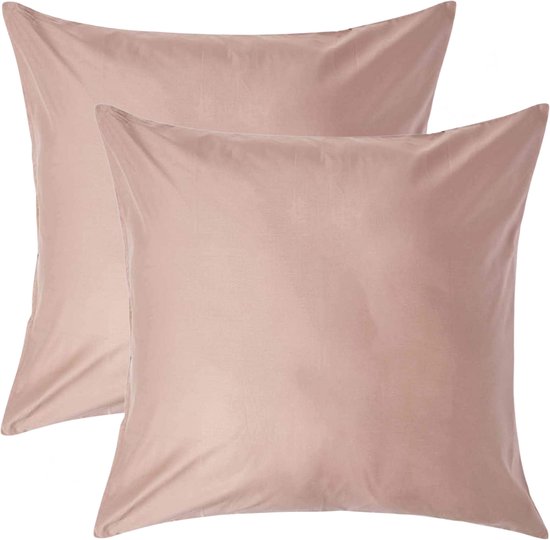 Kussensloop en satin de Luxe Homescapes 60 x 60 cm – Beige – Set de 2 – 100 % satin de Katoen égyptien – 1000 fils au pouce carré