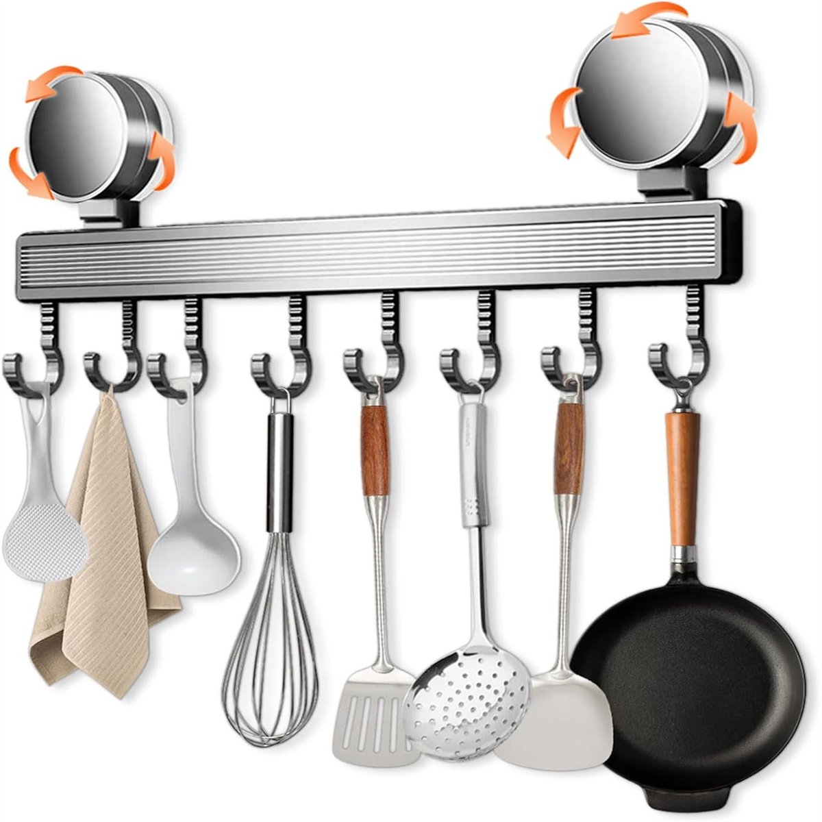 Peysaitr - Keuken wandhaakstang - met zuignap - 8 verstelbare haken - draagbaar tot 20 kg - keuken/badkamer ophangrek - grijs - 40 cm - 1 stuk