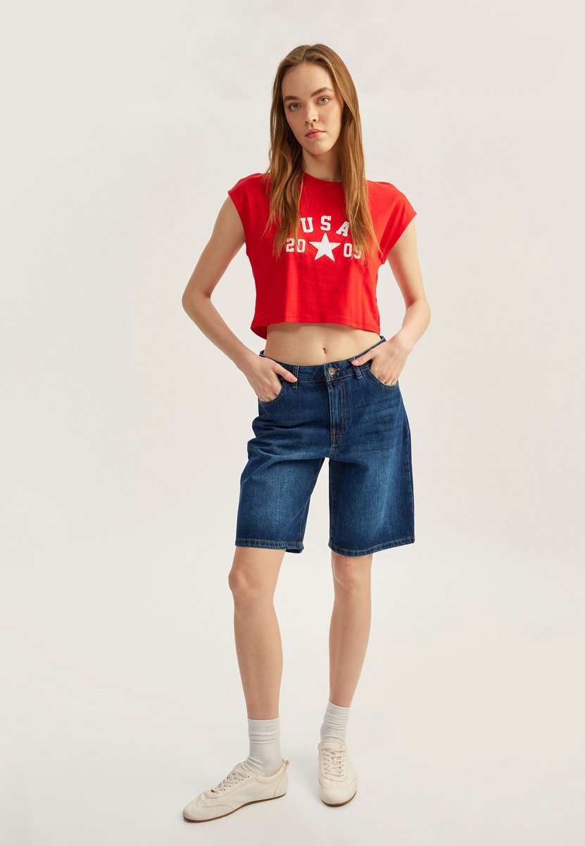 Denim Shortslengte (halverwege de kuit) Jeansshorts
