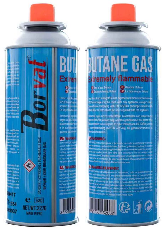 BORVAT® - Butaangas Cartridge Set - 227g - 8 Stuks - Camping Kooktoestel & Verwarming van Borvat — afbeelding 3