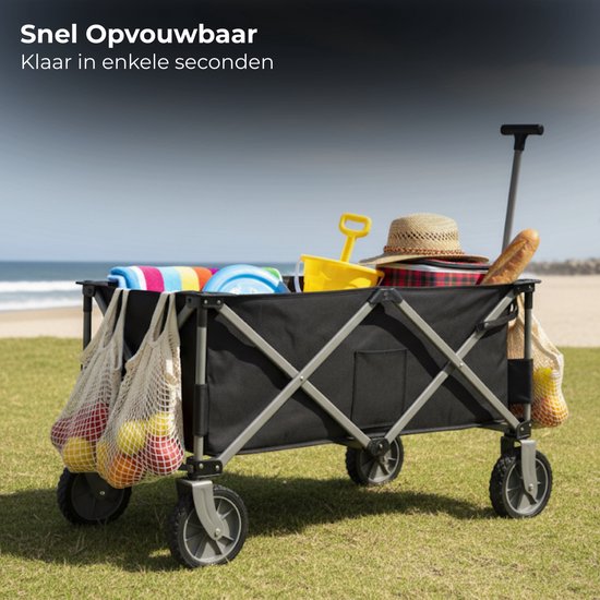 Lomera Opvouwbare Bolderkar - Bolderkar Zwart - Max. 70 Kg - Polyester Materiaal - Compact Opvouwbaar - Eenvoudig Opbergen - Ruimtebesparend - Transportkar - Makkelijk Mee Te Nemen - Strandkar van Merkloos — afbeelding 5