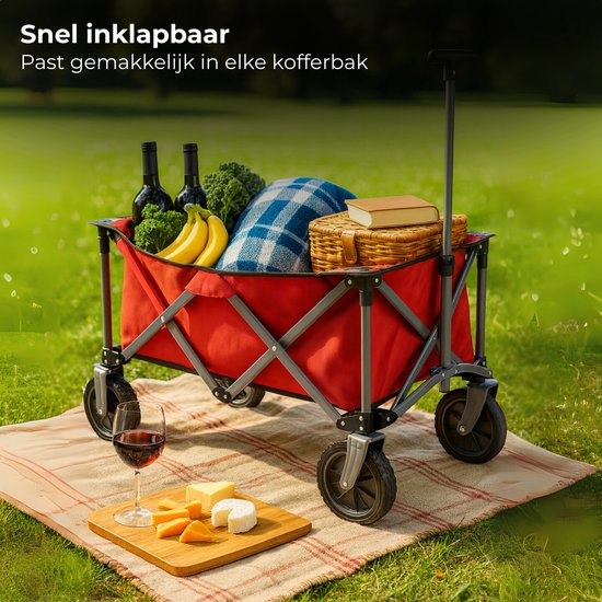 Lomera Opvouwbare Bolderkar - Bolderwagen - Staal Frame - 70 Kg Draagkracht - Rood - Compacte Bolderkar - Inklapbare Bolderkar - Uitstapjes - Transportkar - Stevige Bolderkar - Draagbaar Ontwerp - Strandkar van Lomera — afbeelding 3