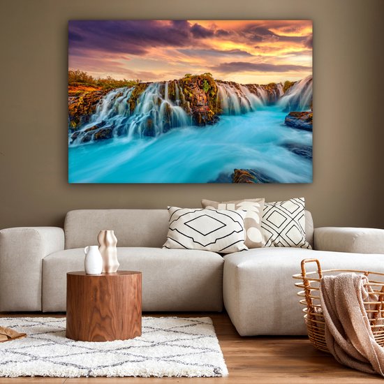 Toile nature - Chutes d'eau - Coucher de soleil - Paysage - Tableau - Toile - Tableaux sur toile salon - 180x120 cm