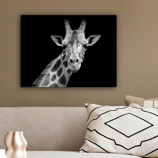Toile - Animaux sauvages - Girafe - Zwart - Wit - Peintures sur toile - Toile canvas - 40x30 cm - Décoration murale - Salon