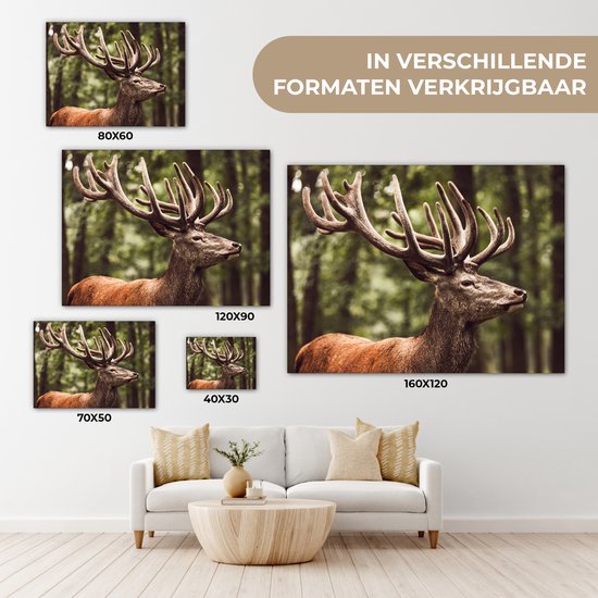 Tableau sur toile 160x120 cm - Décoration murale Cerf - Nature - Bois - Forêt - Animaux - Décoration murale murale salon - Décoration chambre - Accessoires chambre - Peintures