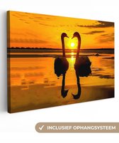 OneMillionCanvasses - Toile - Peinture - Cygne - Coucher de soleil - Water - Vogel - Toile - 120x80 cm - Décoration murale - Intérieur