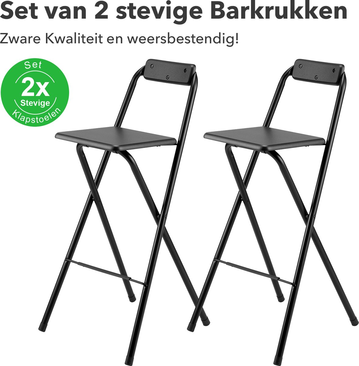 Bardi 2 x Inklapbare Barkruk Voor Statafel Zwart – 100 Kg Draagvermogen