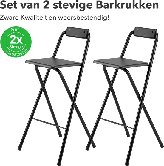 Bardi 2 x Tabouret de Bar Pliable pour Table Haute Zwart - Capacité de Charge 100 Kg