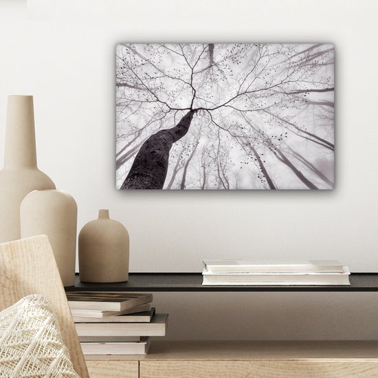 Peinture sur toile - Arbres - Brouillard - Nature - Forêt - Canvasdoek - Décoration murale - Photo sur toile - 30x20 cm - Peintures sur toile