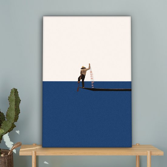 Canvas - Abstrait - Boot - Mer - Texte - Chapeau - Abstraite - 60x90 cm - Canvasdoek - Tableau sur toile