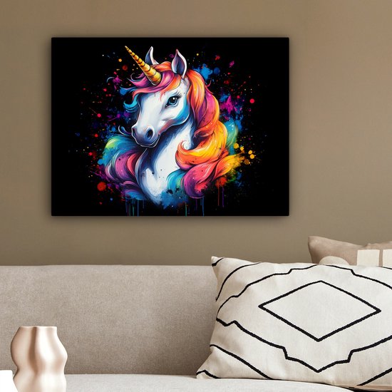 Peinture sur toile 40x30 cm - Décoration murale Graffiti - Licorne - Filles - Coloré - Décoration murale salon - Décoration chambre - Accessoires de chambre - Peintures