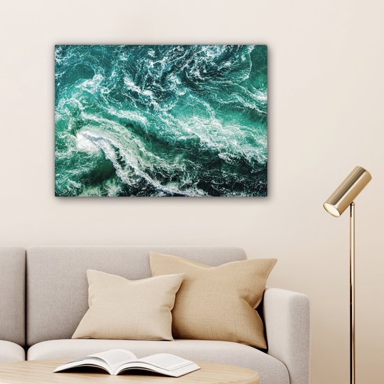 Canvas schilderij 80x60 cm - Wanddecoratie Oceaan - Water - Zee - Luxe - Groen - Turquoise - Muurdecoratie woonkamer - Slaapkamer decoratie - Kamer accessoires - Schilderijen op canvas