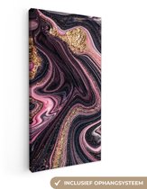 Toile Peinture Aspect Marbre - Rose - Violet - Goud - Luxe - Marbre - 40x80 cm - Décoration murale