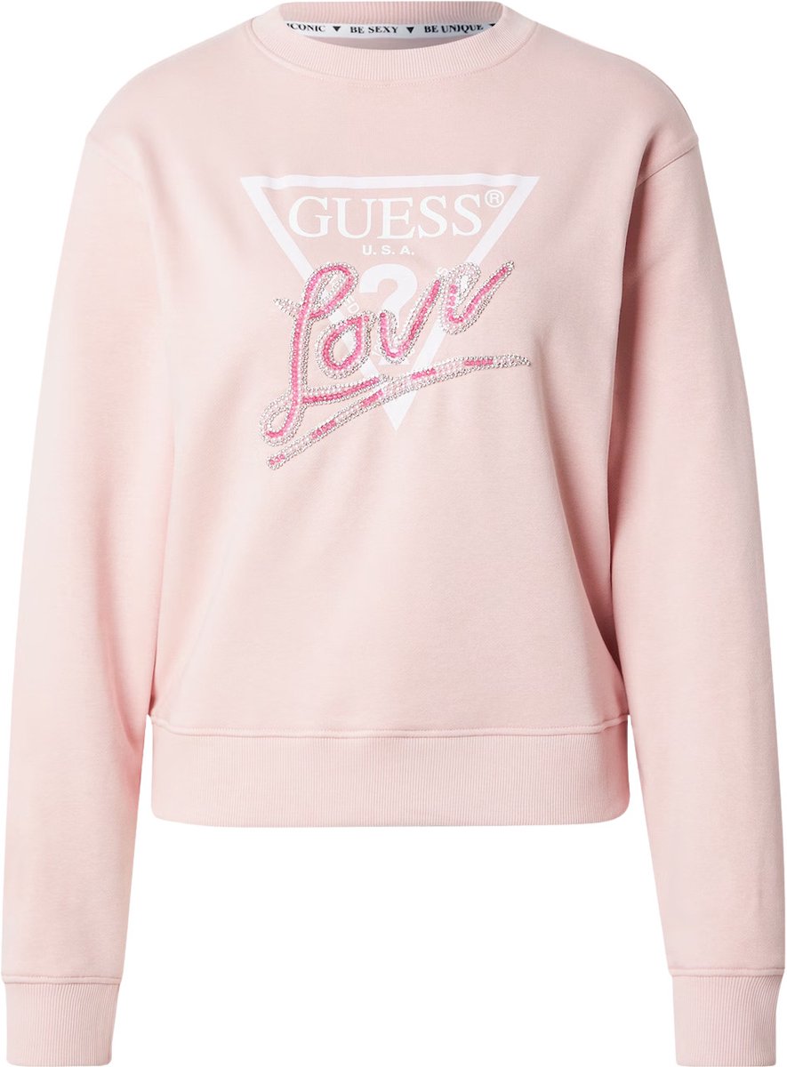 Guess Dames sweatshirt met tricot driehoek in fleece Guess Pink Pearl