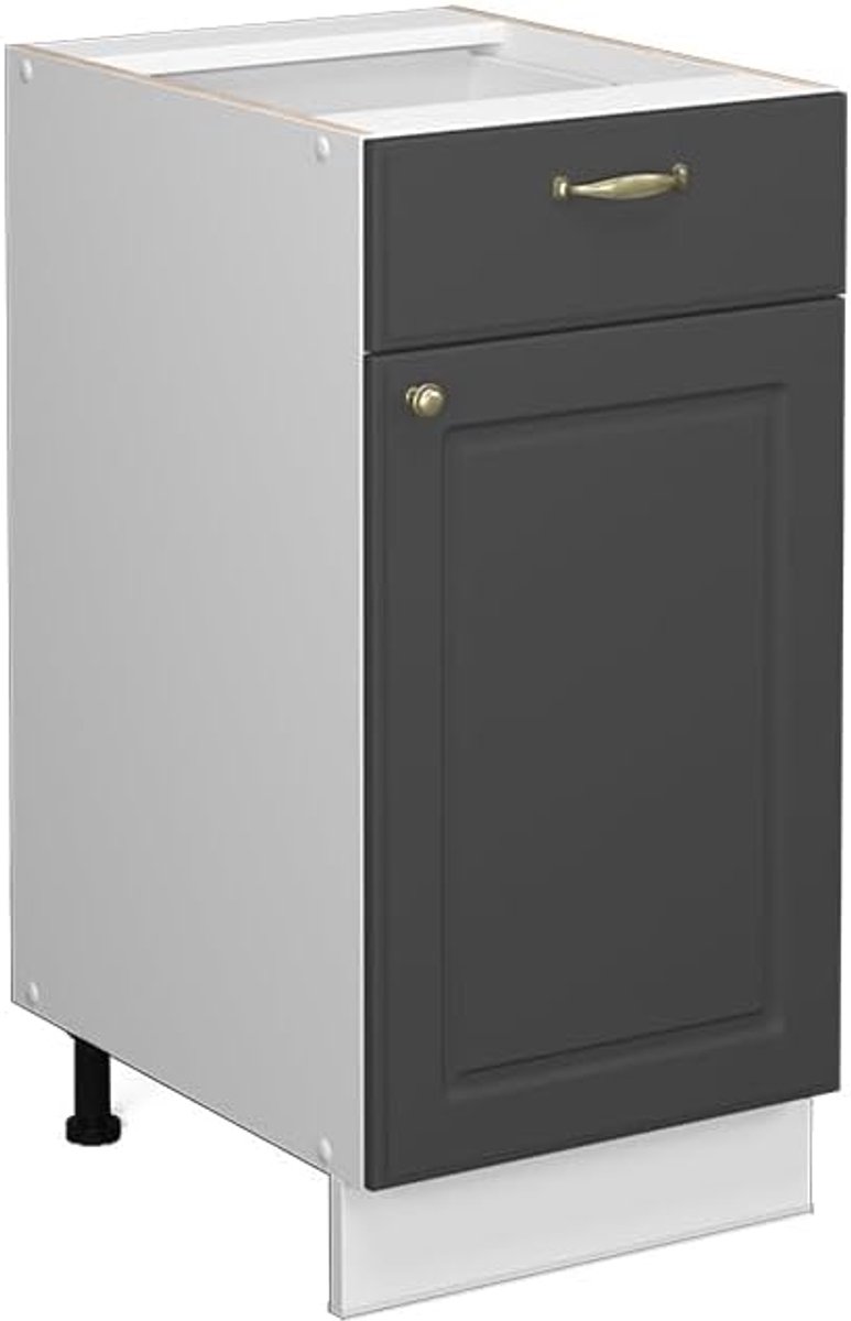 Onderkast Keuken 40 cm met Lade - Antraciet Goud/Wit, Zonder Werkblad