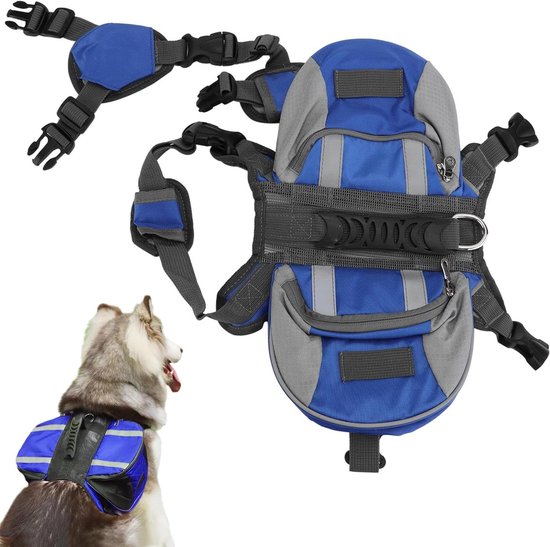 JHubers Goods - Hondenrugzakharnas voor reizen en camping, hondenzadeltas met reflecterende strip voor kleine, middelgrote en grote hond (S)