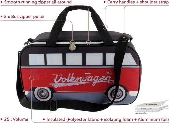 Volkswagen T1 Bus Koeltas - 25 Liter - Rood/Zwart van Volkswagen — afbeelding 4