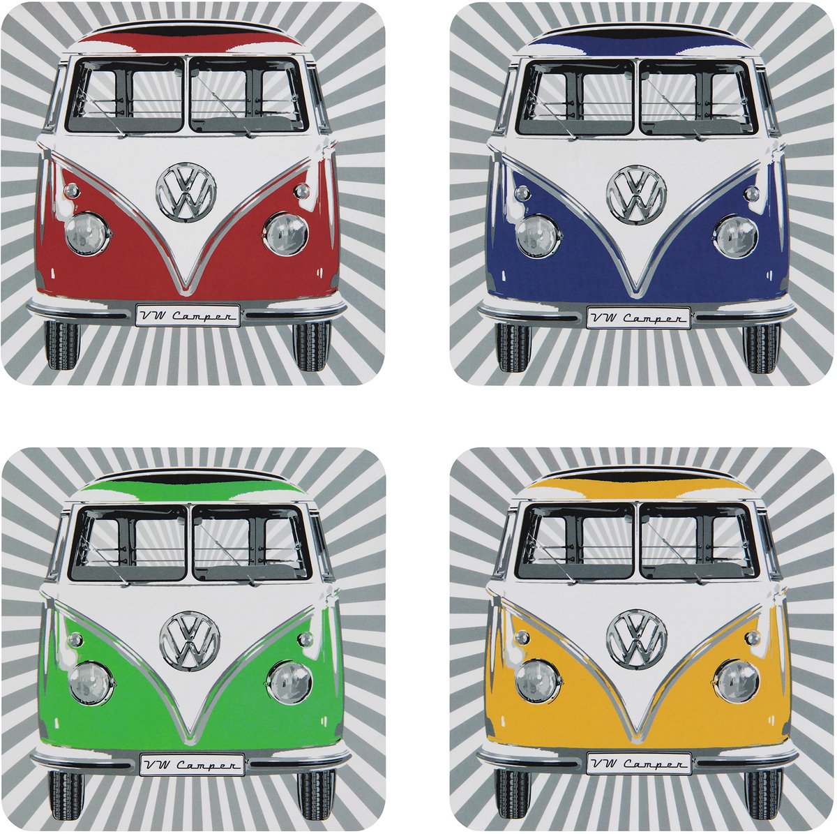 BRISA VW Collection - Stijlvolle en praktische Volkswagen T1 Bulli Bus onderzetters van kurk met MDF-coating (set van 4/4 kleuren)