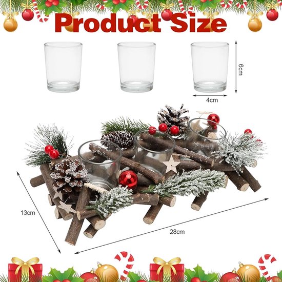 Kaarsenhouder kerstdecoratie - geschikt voor 3 kaarsen - glas