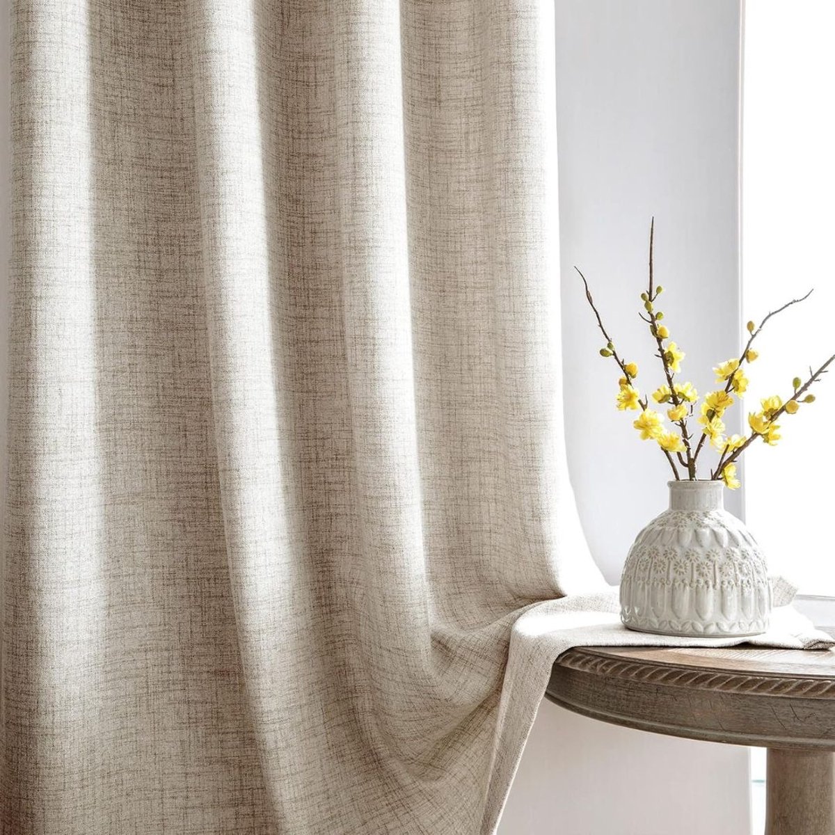 Gordijnen Kant en Klaar met Haakjes - Gordijn voor Gordijnroede - Gordijnen Verduisterend - Beige