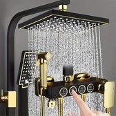douchesysteem - doucheset - regendouche - Compleet Zwart & Goud Douchesysteem – 8 inch Regendouche, Wandkraan & Handdouche