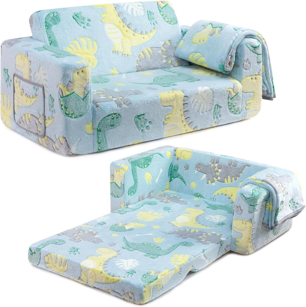 Image of 2-in-1 Peuter Slaapbank met Sherpa Stof - Uitvouwbaar Peuterd Bed en Ligstoel voor Kinderen