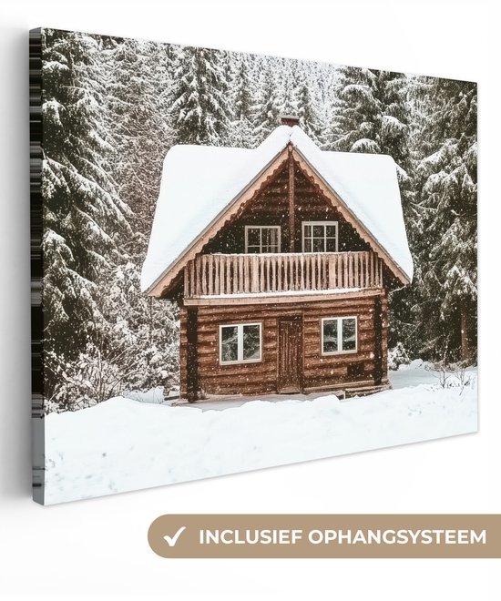 Canvas schilderij 80x60 cm - Wanddecoratie Huis - Bos - Winter - Natuur - Sneeuw - Muurdecoratie woonkamer - Slaapkamer decoratie - Kamer accessoires - Schilderijen op canvas