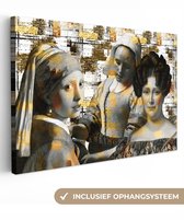 Toile Peintures Collage - Mondrian - Or - 90x60 cm - Décoration murale