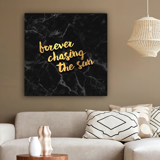 Canvas schilderij 90x90 cm - Wanddecoratie Quote - Zon - Goud - Zwart - Muurdecoratie woonkamer - Slaapkamer decoratie - Kamer accessoires - Schilderijen op canvas