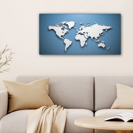 Peintures Toile Wereldkaart - Blauw - Wit - Simple - 80x40 cm - Décoration murale