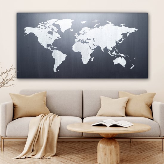 Peintures Toile Wereldkaart - Simple - Zwart - Wit - 160x80 cm - Décoration murale