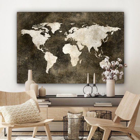 Peintures Toile Wereldkaart - Vintage - Sépia - 150x100 cm - Décoration murale