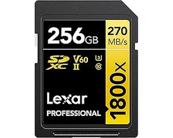 Lexar SD Pro Gold Series UHS-II 1800x 256GB - Lezen 270MB/s - Schrijven 180MB/s - V60
